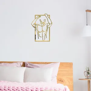 Minimalist gold acrylic mirror wall sticker, artistic male body silhouette decor for bedroom.