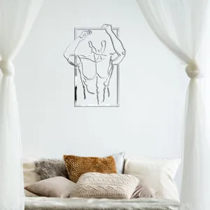 Acrylic mirror wall sticker detail showing artistic male torso line design for modern bedroom decor.
