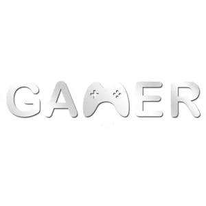Acrylic mirror wall sticker featuring the word gamer with a game controller design detail.