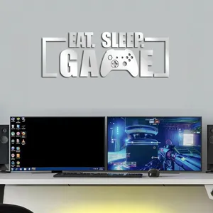 3D acrylic mirror game wall sticker EAT SLEEP GAME quote home decor for bedroom living room