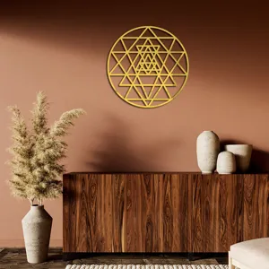 Gold 3D acrylic geometric wall art sticker, modern sacred geometry home decor piece.