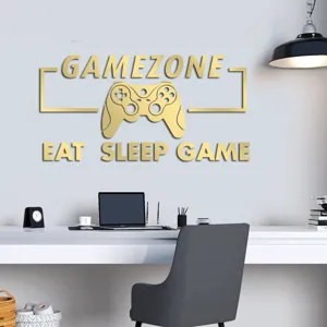 Acrylic gaming wall sticker, 3D mirror finish design for bedroom, living room decor.