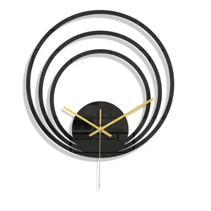Horloge Murale Moderne Noire en Acrylique Cercles Concentriques 3D pour Déco Maison