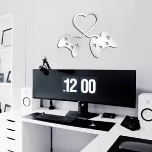 Acrylic mirror gaming controller wall sticker, 3D heart gamepad home decor for bedroom.