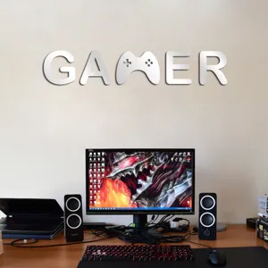 Acrylic mirror wall sticker featuring GAMER design for living room or bedroom decor.