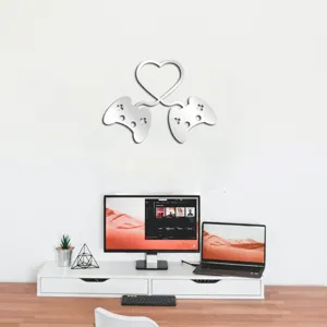 Game controller acrylic mirror wall sticker detail view, DIY 3D home decor for bedroom.