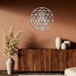 3D acrylic mirror wall sticker featuring geometric sacred flower lines, perfect for living room decor.