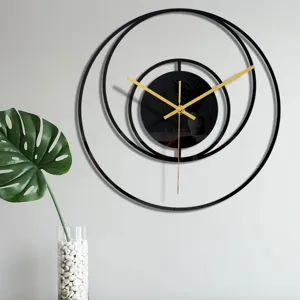 Horloge Murale Ronde Noire En Acrylique 3D Minimaliste Vue De Detail De Decoration