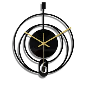 Pendule murale 3D moderne en acrylique noir avec aiguilles dorées décoration d'intérieur minimaliste.