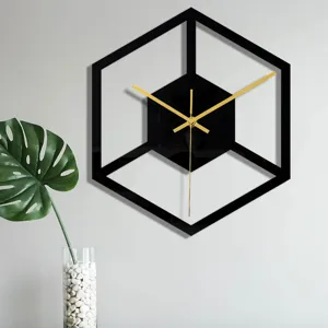 Horloge murale geometrique en acrylique 3D moderne avec aiguilles dores pour decoration