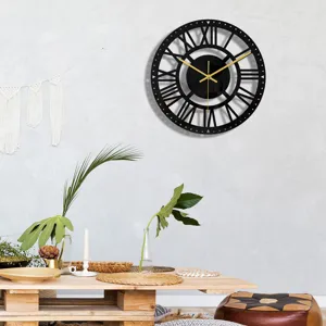 horloge murale acrylique noire moderne avec chiffres romains pour décoration intérieure