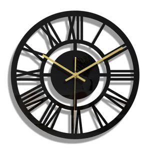 Moderne horloge murale ronde en acrylique noir 3D chiffres romains déco maison 3mm