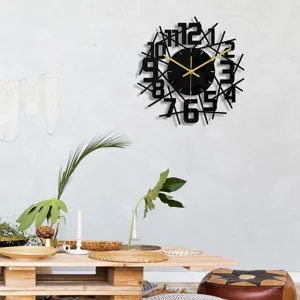 Moderne 3D horloge murale en acrylique noir pendule ronde suspendue pour decor maison