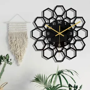 Horloge murale moderne en acrylique noir design hexagone minimaliste déco 3mm taille