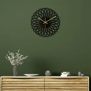Pendule murale ronde en acrylique noir 3D décoration moderne horloge géométrique silencieuse