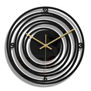 Horloge murale noire 3D en acrylique design minimaliste abstrait avec aiguilles or