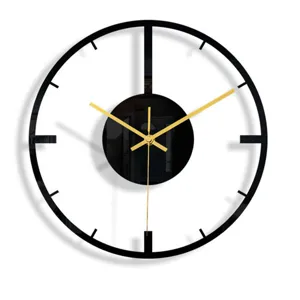 Modern minimalist black acrylic wall clock with gold hands, stylish 3mm round clock.