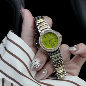Scottie luxury women quartz watch with green marble texture dial and rhinestone bezel