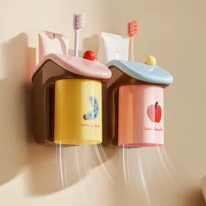 Dopamine magnetic wall-mounted toothbrush holder set with cups for bathroom storage.