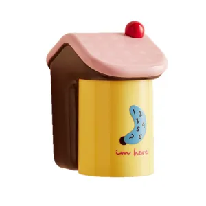 Cute dopamine style wall mounted toothbrush holder and cup set for bathroom organization.