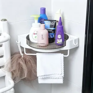 Punch-free bathroom corner shelf rotating storage rack for shampoo and shower gel