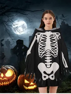 Halloween adulte squelette cape effrayant costume fête performance noir manteau à capuche