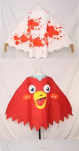 Capes de déguisement d'Halloween pour adultes et enfants, avec éclaboussures de sang et oiseau.