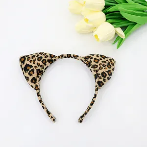 Serre-tête oreilles de chat imprimé léopard chic en peluche pour fête cosplay costume