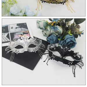 Exquisite half-face masquerade mask with rhinestones and metal tassels for party prom.