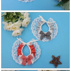 Cute pet lace collar with bow polka dot design, soft cotton bib for cats and dogs accessories.