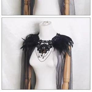 Zwarte veren kant cape heks gothische sjaal halloween kostuum feest optreden accessoire
