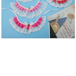 Cute pet lace bib collar with strawberry charm, sweet polka dot cat and dog neck decoration.