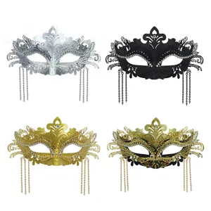 Masquerade mask half face rhinestones metal tassel retro party prom face ornament accessories