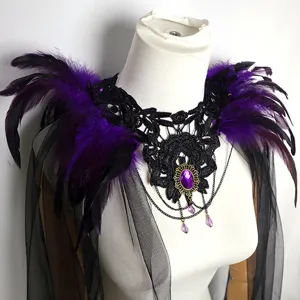 Gotisch Veren Mesh Sjaal Vrouwen Halloween Cosplay Kostuum Heksen Cape Podiumvoorstelling Veren Accessoires