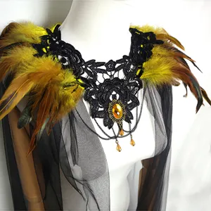 Halloween gothische zwarte veren kant sjaal cape heks cosplay kostuum theater accessoire