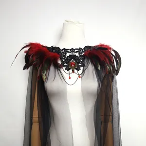 Halloween veren cape gothic mesh sjaal heks cosplay zwarte kant schouder wikkel kostuum
