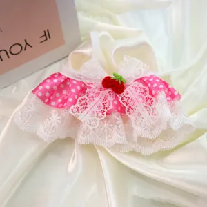 Pet bib dog collar lace pink polka dot cherry cute puppy cat neckwear decorative accessory