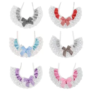 Cute lace pet bib collar with polka dot ruffles and bowknot for cats and dogs decoration