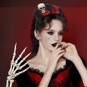 Halloween Gothic Rose Skull Headband Black Lace Veil Day of the Dead Party Hair Hoop Women Costume Accessories