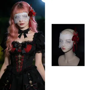 Sexy Lace Eye Mask With Red Rose Feather Tassels Masquerade Party Mask Costume Accessories For Women