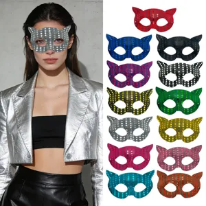 Halloween Party Sequin Cat Face PVC Mask Masquerade Performance Half Face Mysterious Sexy Dress Up Costume Props