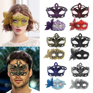 Ensemble de Masques de Papillon de Mascarade Set de Couple Mardi Gras Fête Accessoires de Costume Dentelle Vénitienne Masques Demi-Visage Pour Femmes Hommes