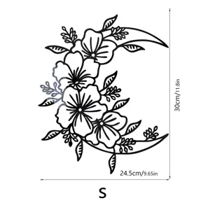 Detail view of the floral crescent moon acrylic wall sticker size S, showing clear dimensions.