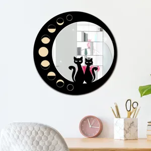 Specchio murale rotondo fasi lunari con design di gatti neri carini per arredamento casa