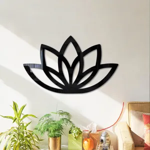 Schwarzer Acryl Spiegel Lotus Wandaufkleber abstrakte Blume Heimdeko Wandkunst