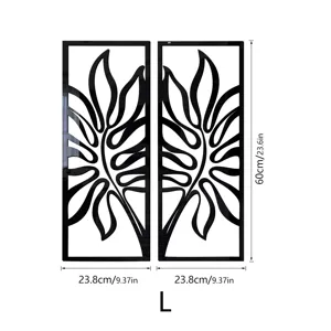 Detail view of black acrylic monstera leaf wall sticker panel showing exact dimensions and shape.