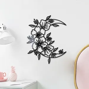 3D Blumen Mondsichel Acryl Spiegel Wandaufkleber, stilvolle selbstklebende Wohndeko Detail.