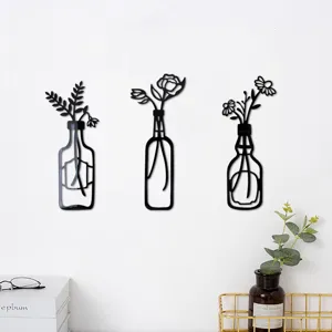 Akryl 3D Spiegel Wandaufkleber schwarze Vase Blumen Pflanzen Heimdekoration Wohnzimmer