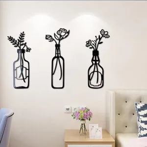 3D Acryl Spiegel Wandaufkleber, schwarze Vase und Blume Kunst Dekor für Schlafzimmer Wohnzimmer.