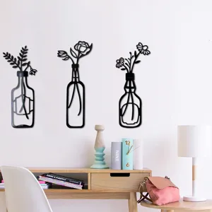 3D Acryl Spiegel Wandaufkleber mit modernen Vasen und Blumen für stilvolle Heimdekoration.
